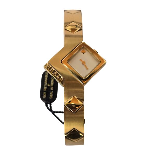RARE Vintage PULSAR Brushed Gold A-Symmetrical Stainless Ladies Wrist Watch, NEW - Picture 2 of 9